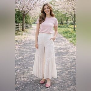 Sincerely Jules boho white wide leg pants smocked high waisted size M